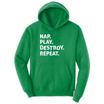 Nap Play Destroy Repeat Youth Hoodie - Kelly Green