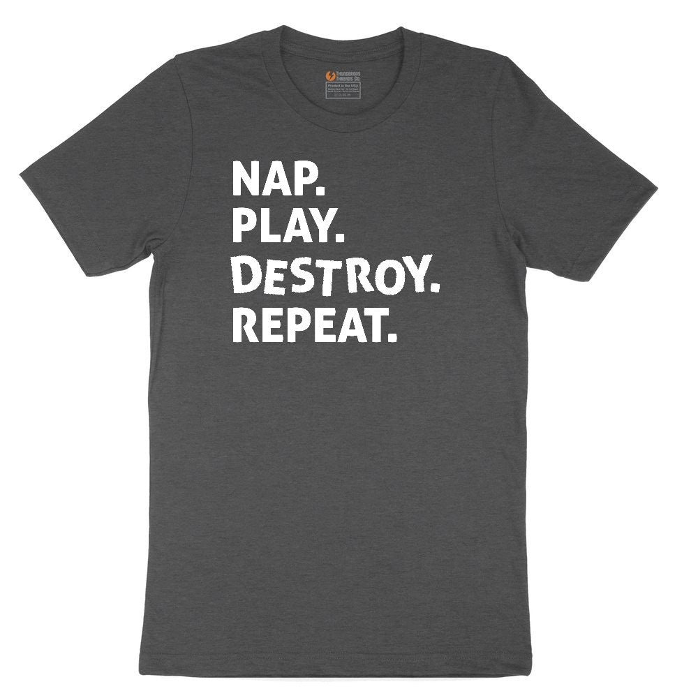 Nap Play Destroy Repeat Youth Short Sleeve Tee - Dark Heather Grey