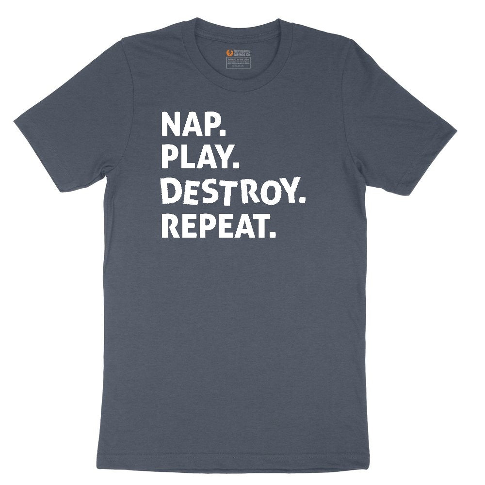 Nap Play Destroy Repeat Youth Short Sleeve Tee - Heather Navy