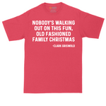 Nobody's Walking Out on This Fun Family Christmas tall t-shirt for men in Heather Red