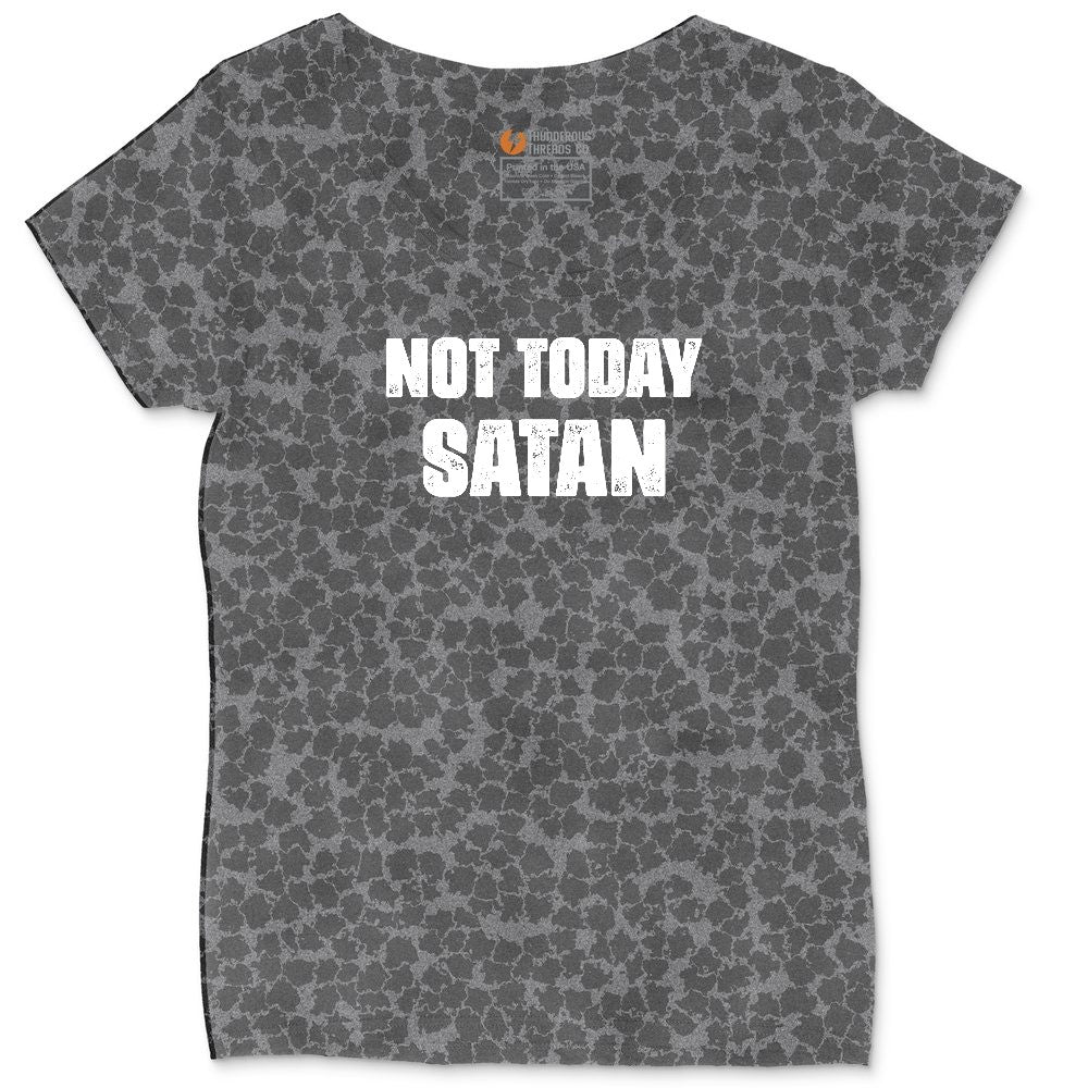 Not Today Satan Version 1 Ladies Curvy Tee - Black Leopard