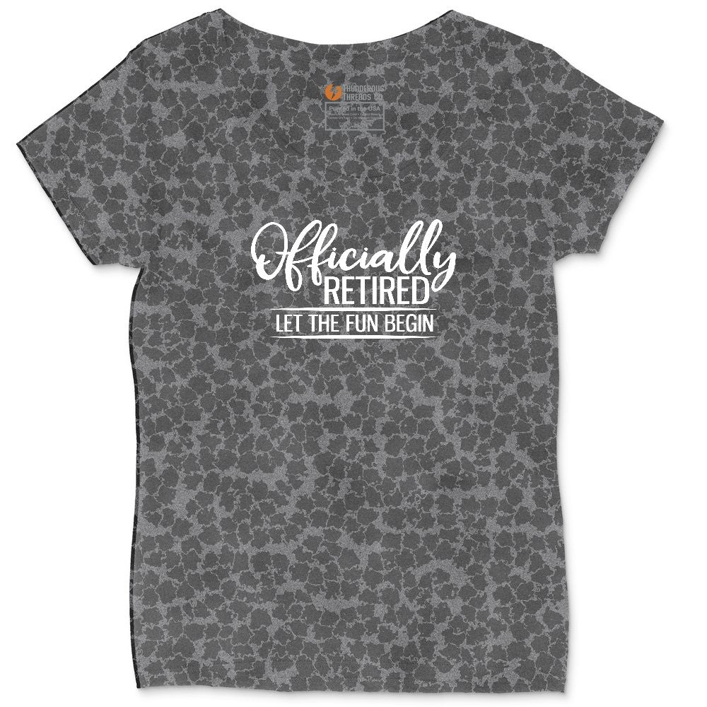 Officially Retired Let the Fun Begin Ladies Curvy Tee - Black Leopard