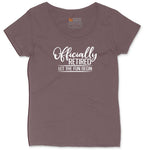 Officially Retired Let the Fun Begin Ladies Curvy Tee - Sangria Blackout