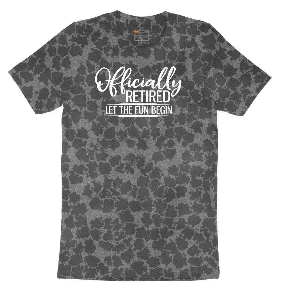 Officially Retired Let the Fun Begin Ladies Short Sleeve Tee - Black Leopard