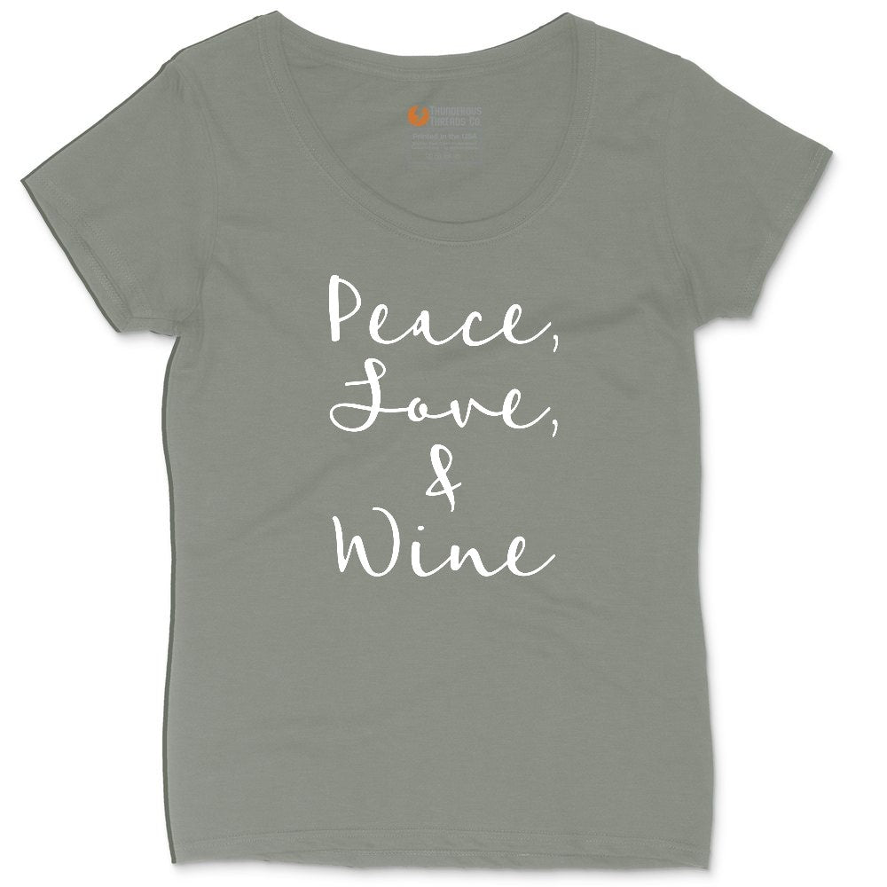 Peace Love and Wine Ladies Curvy Tee - Bamboo Blackout