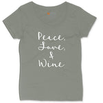 Peace Love and Wine Ladies Curvy Tee - Bamboo Blackout
