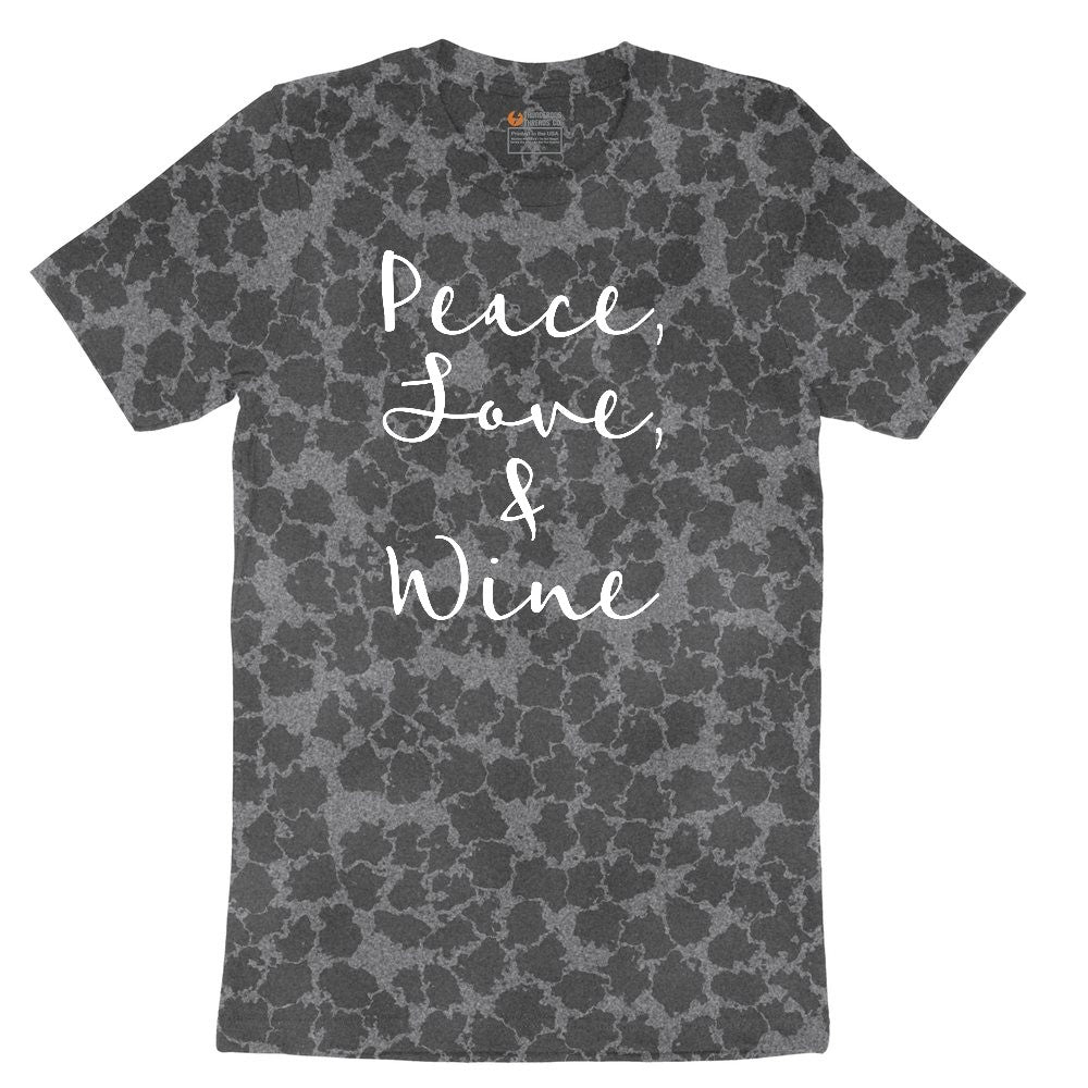 Peace Love and Wine Ladies Short Sleeve Tee - Black Leopard