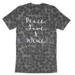 Peace Love and Wine Ladies Short Sleeve Tee - Black Leopard