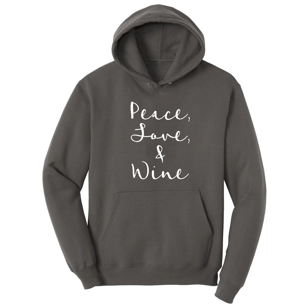 Peace Love and Wine Hoodie - Charcoal