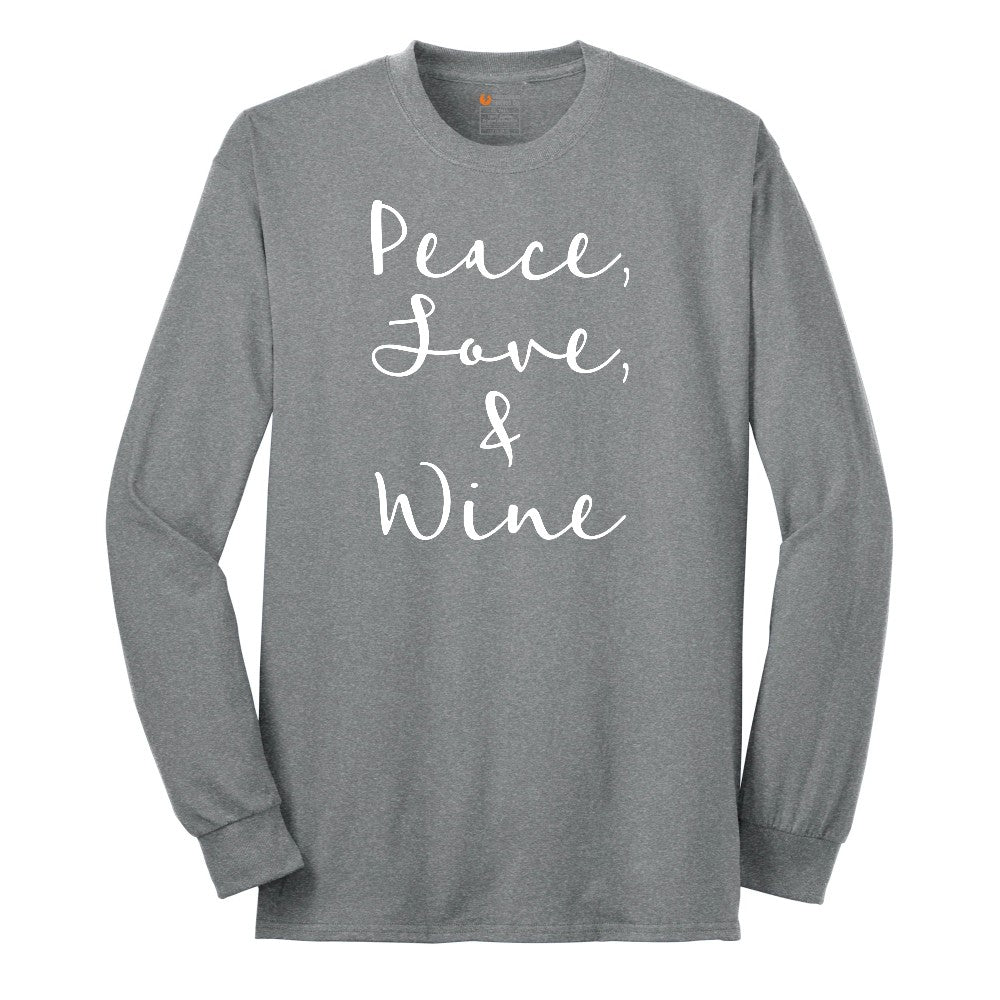 Peace Love and Wine Long Sleeve Tee - Athletic Grey
