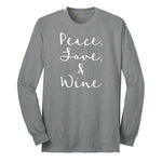 Peace Love and Wine Long Sleeve Tee - Athletic Grey