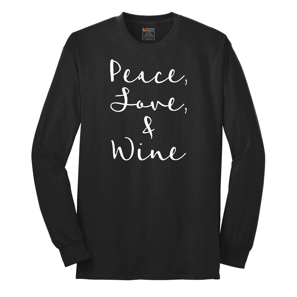 Peace Love and Wine Long Sleeve Tee - Jet Black