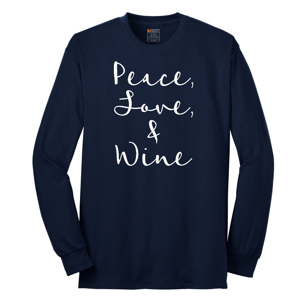 Peace Love and Wine Long Sleeve Tee - Navy