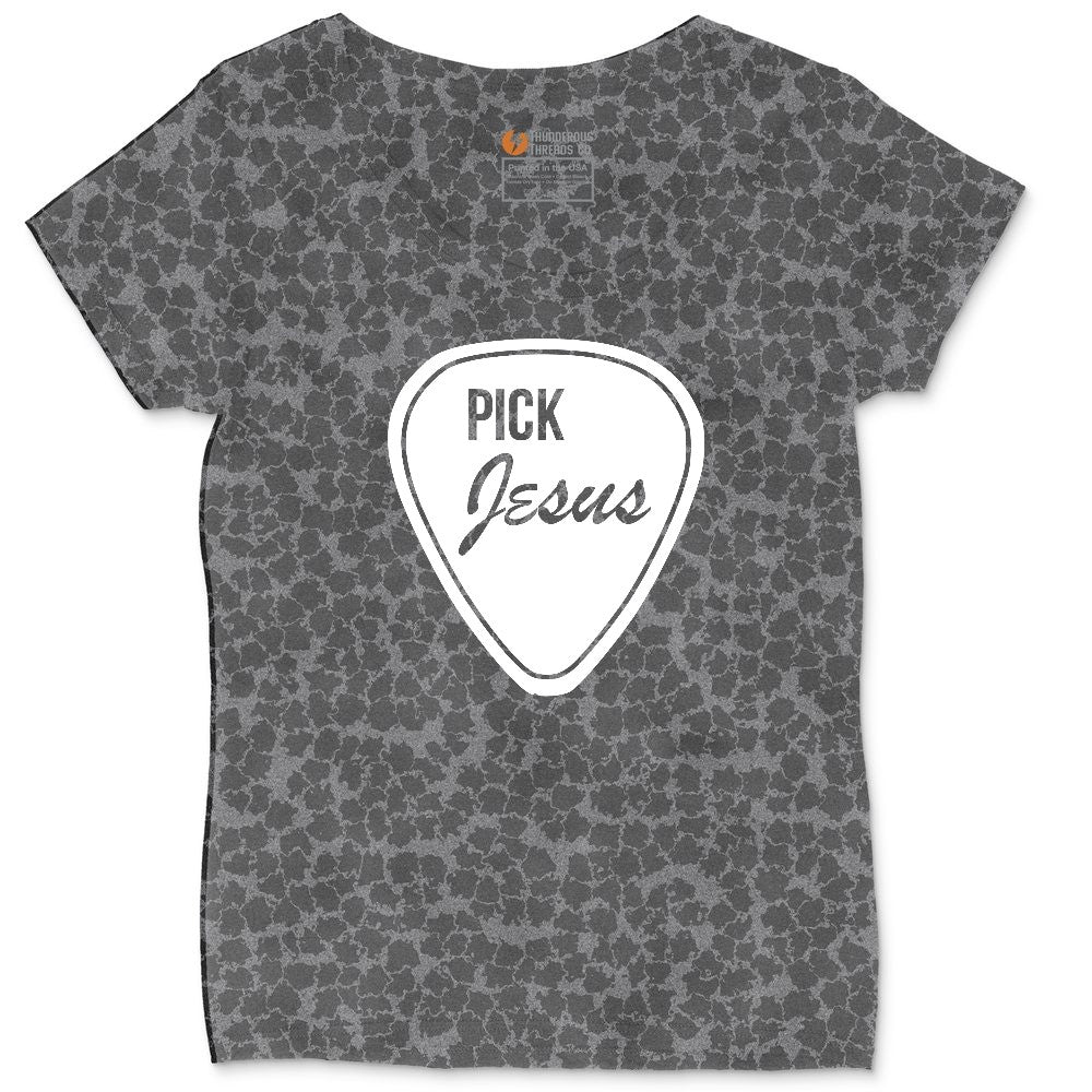 Pick Jesus Ladies Curvy Tee - Black Leopard