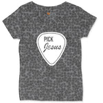 Pick Jesus Ladies Curvy Tee - Black Leopard