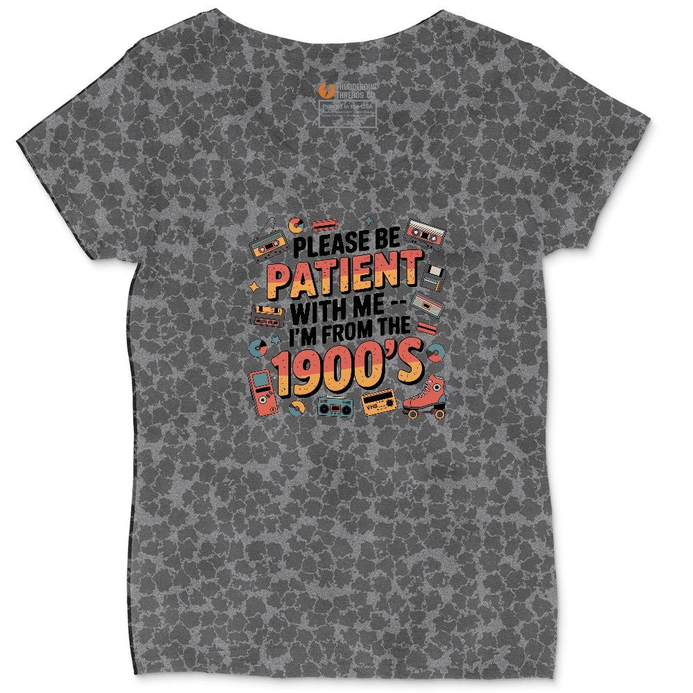 Please Be Patient with Me I'm from the 1900s Ladies Curvy Tee - Black Leopard
