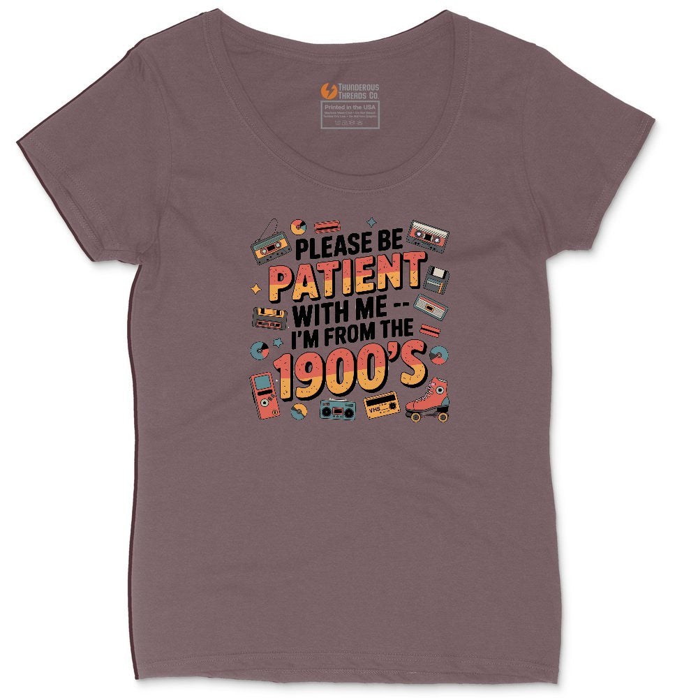 Please Be Patient with Me I'm from the 1900s Ladies Curvy Tee - Sangria Blackout