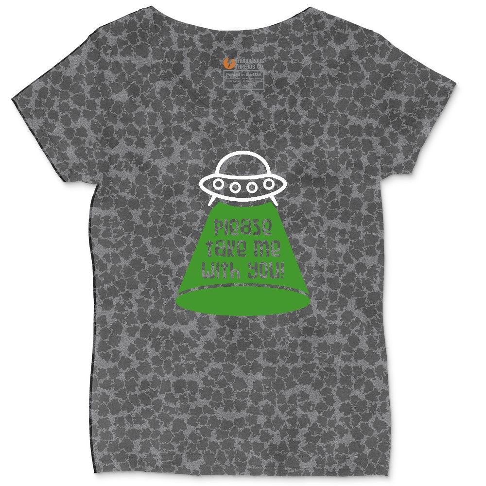 Please Take Me With You Ladies Curvy Tee - Black Leopard