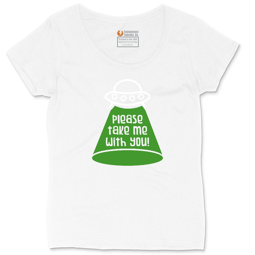 Please Take Me With You Ladies Curvy Tee - White