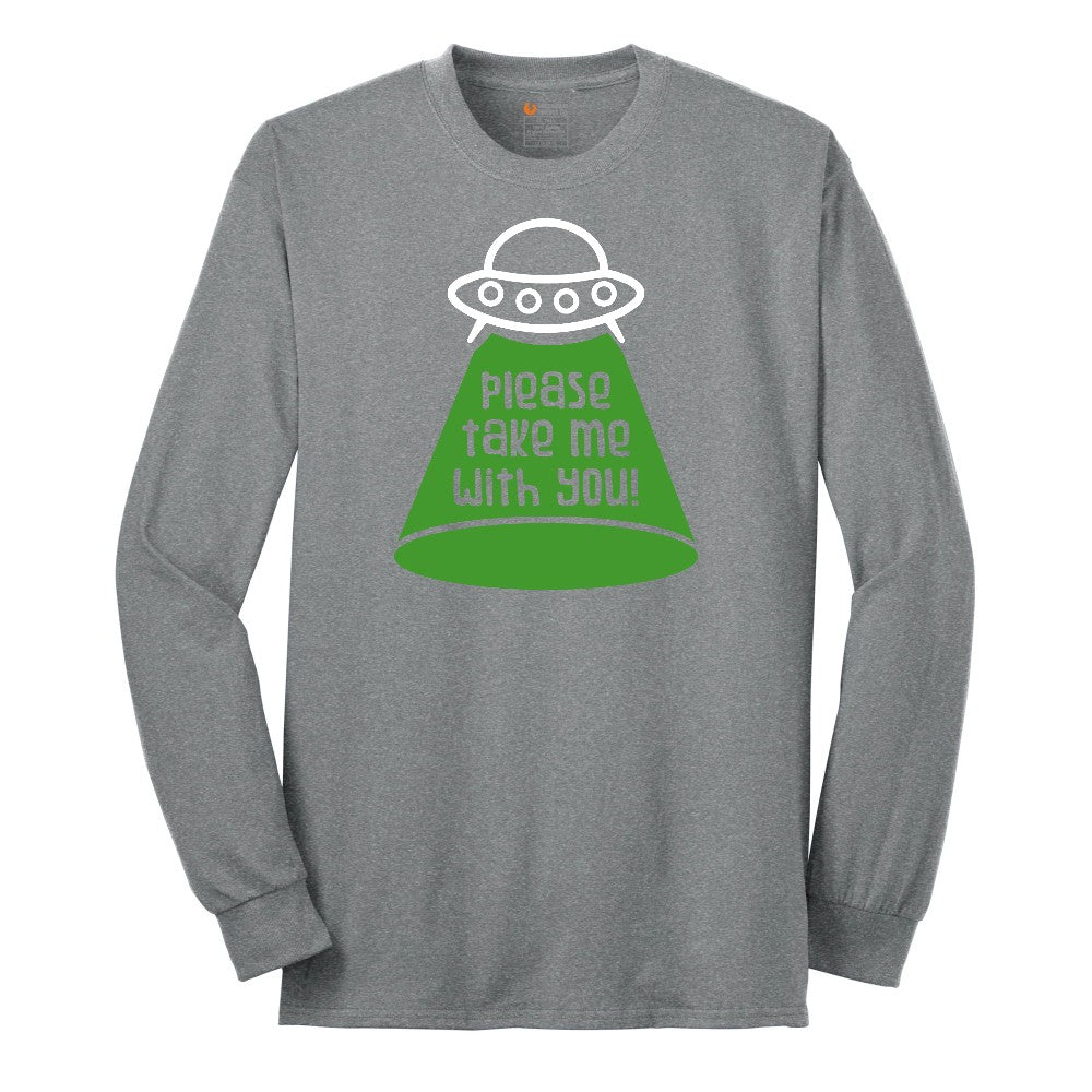 Please Take Me With You Long Sleeve Tee - Athletic Grey