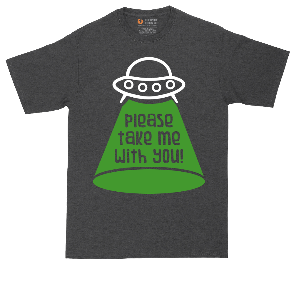 Please Take Me With You tall t-shirt for men in Dark Heather Grey