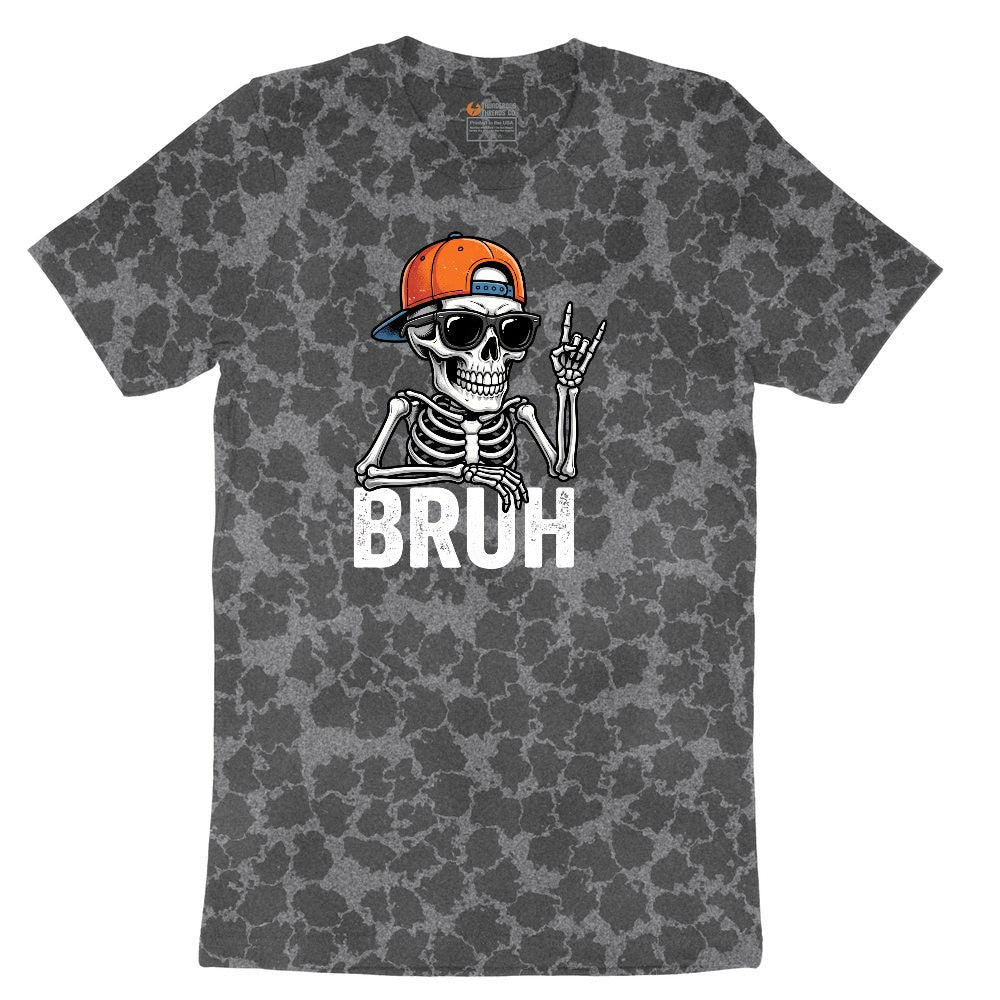 Bruh Halloween Skeleton Ladies Short Sleeve Tee - Black Leopard