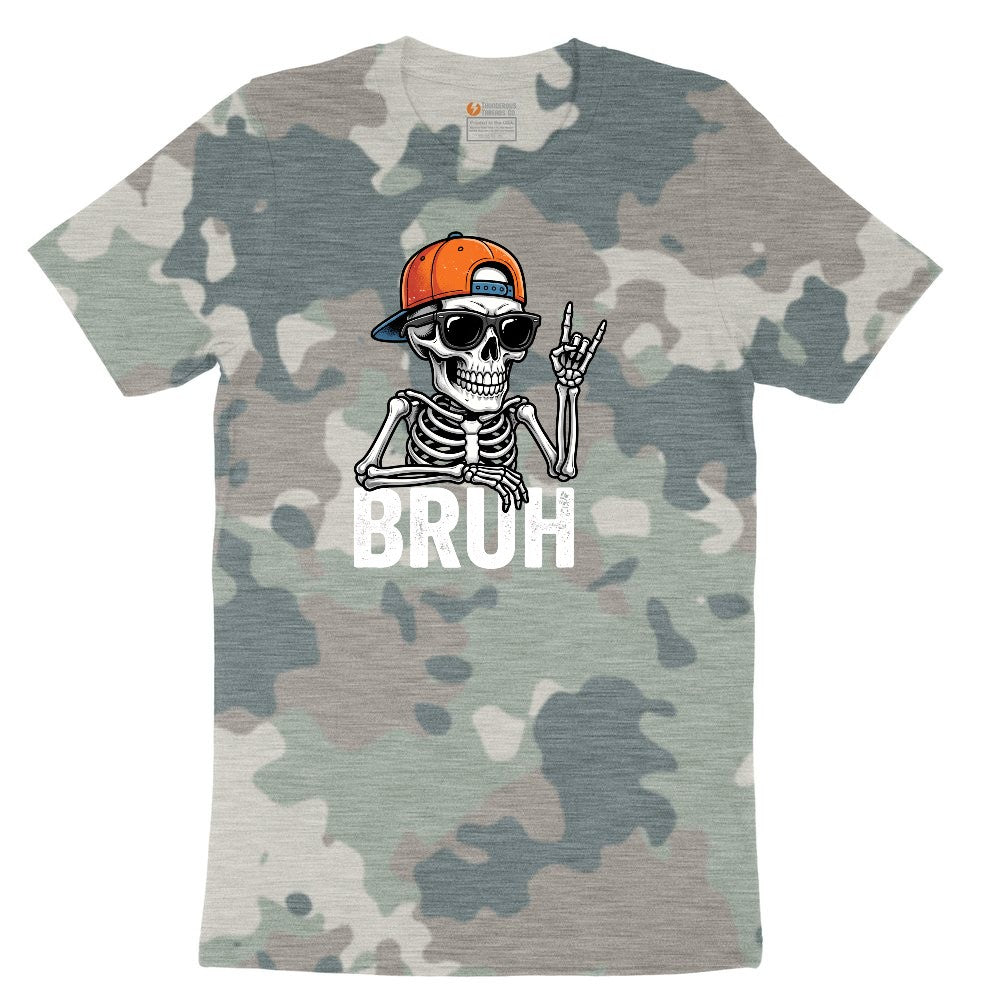 Bruh Halloween Skeleton Ladies Short Sleeve Tee - Vintage Camo