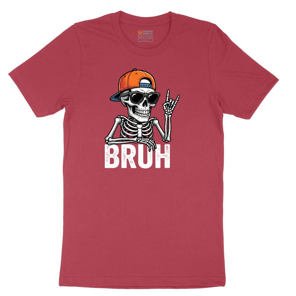 Bruh Halloween Skeleton Ladies Short Sleeve Tee - Vintage Red