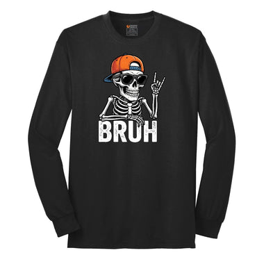 Bruh Halloween Skeleton Long Sleeve Tee - Jet Black