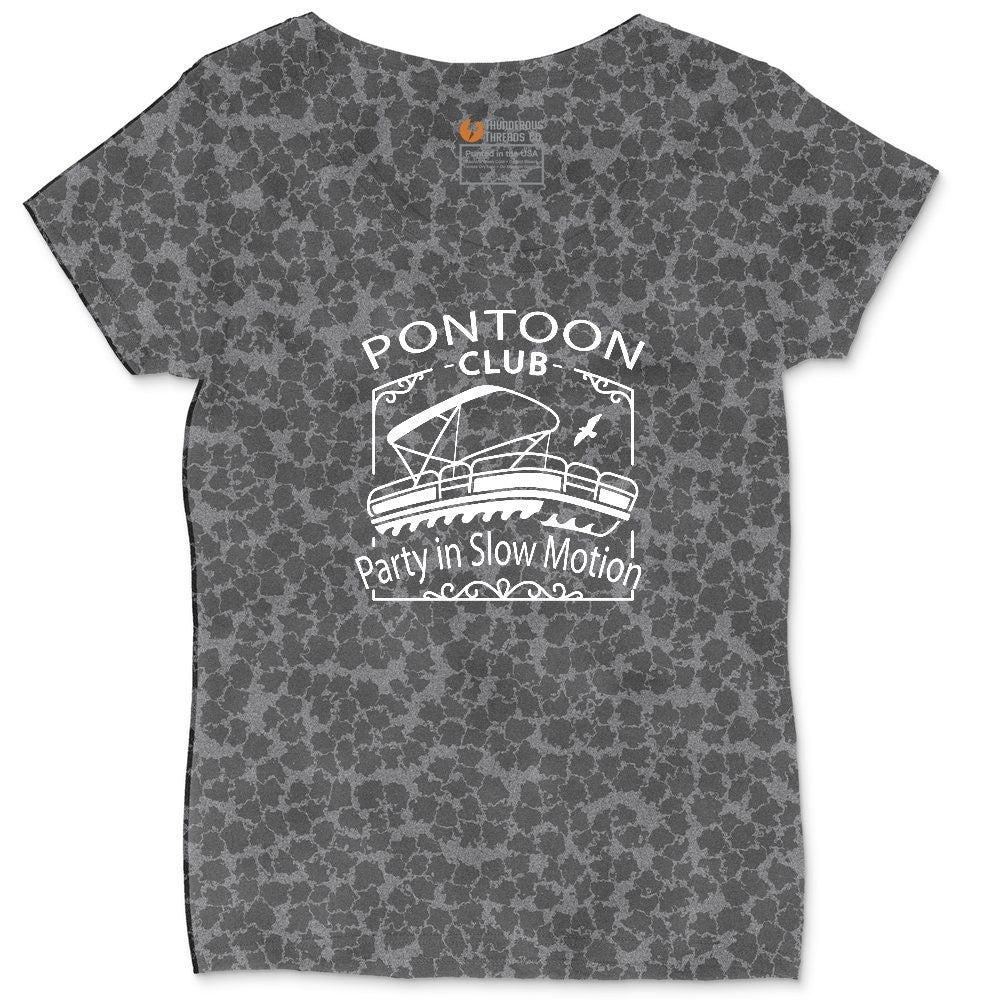 Pontoon Club Party in Slow Motion Ladies Curvy Tee - Black Leopard