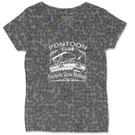 Pontoon Club Party in Slow Motion Ladies Curvy Tee - Black Leopard