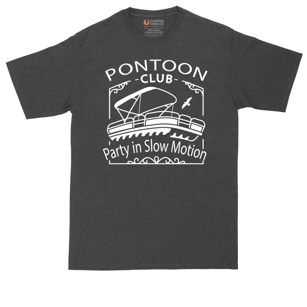 Pontoon Club Party in Slow Motion tall t-shirt for men in Dark Heather Grey