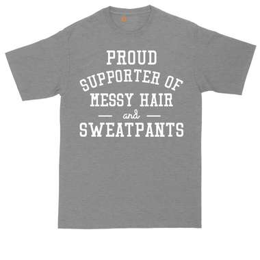 Proud Supporter of Messy Hair and Sweatpants tall t-shirt for men in Dark Heather Grey