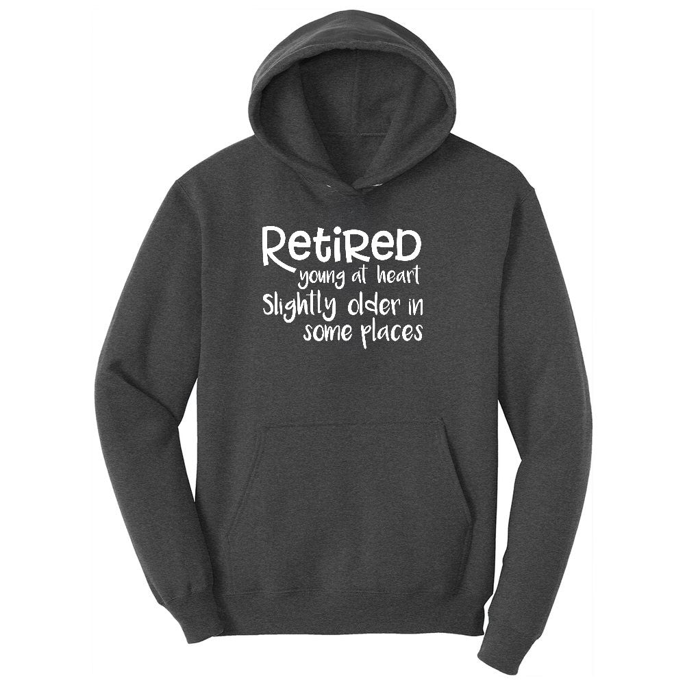 Retired Young at Heart Ladies Hoodie - Dark Heather Grey