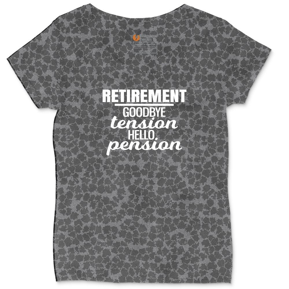Retirement Goodbye Tension Hello Pension Ladies Curvy Tee - Black Leopard