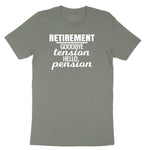 Retirement Goodbye Tension Hello Pension Ladies Short Sleeve Tee - Bamboo Blackout