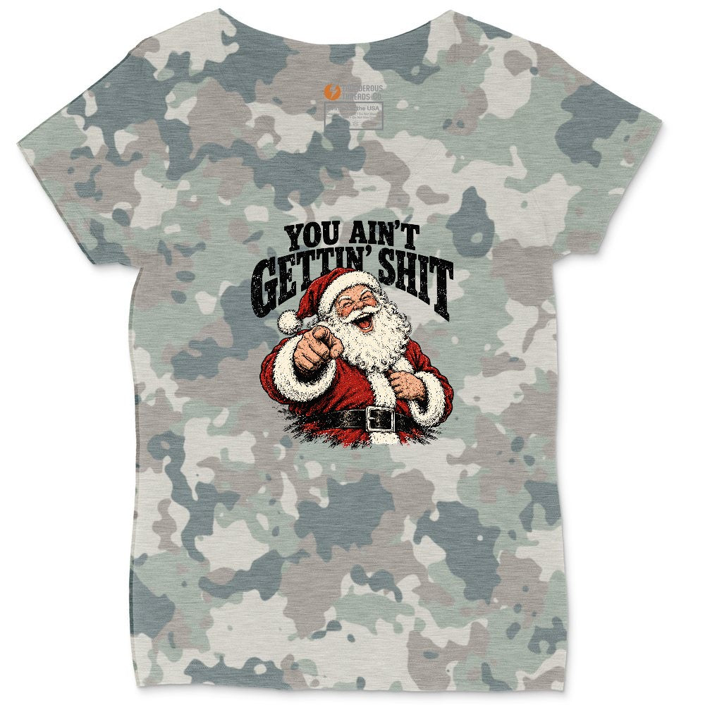 Retro Funny Christmas Santa Claus Sublimation Ladies Curvy Tee - Vintage Camo