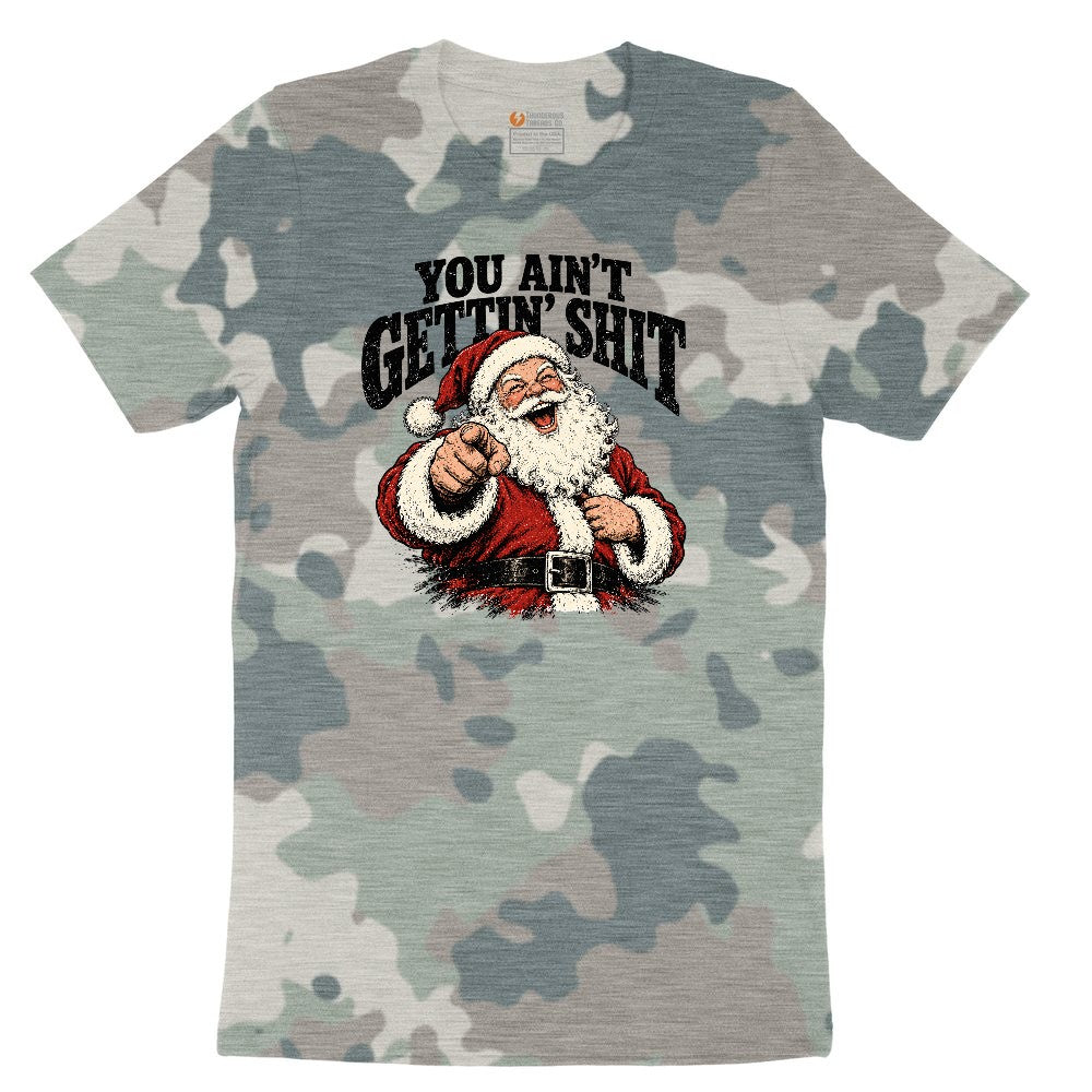 Retro Funny Christmas Santa Claus Sublimation Ladies Short Sleeve Tee - Vintage Camo