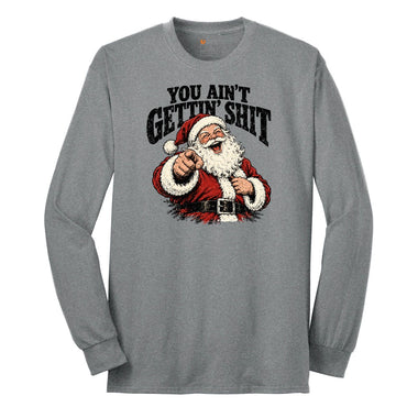 Retro Funny Christmas Santa Claus Sublimation Long Sleeve Tee - Athletic Grey