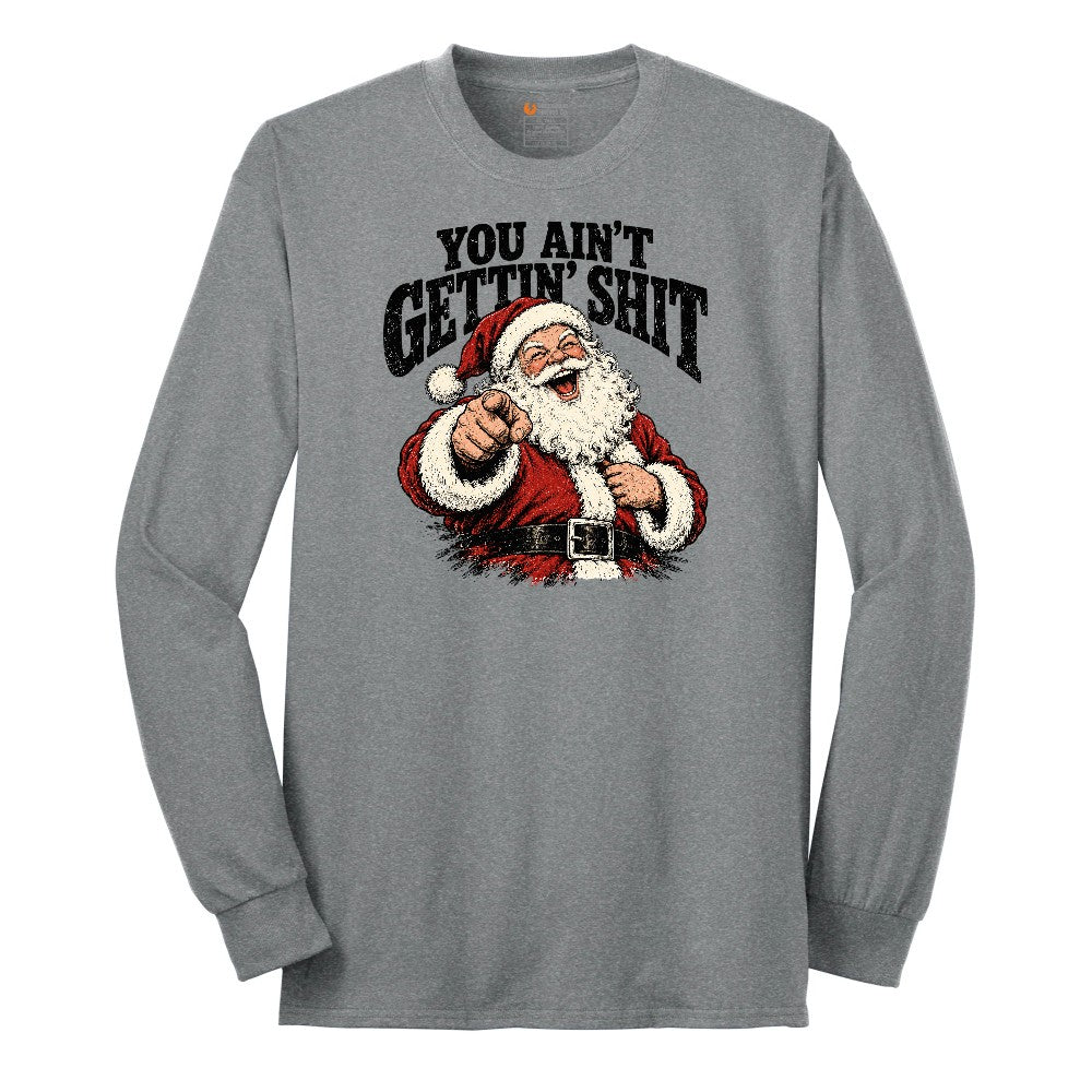 Retro Funny Christmas Santa Claus Sublimation Long Sleeve Tee - Athletic Grey