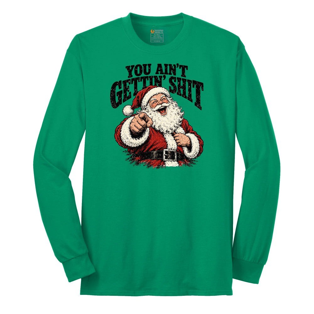 Retro Funny Christmas Santa Claus Sublimation Long Sleeve Tee - Kelly Green