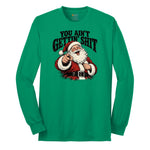 Retro Funny Christmas Santa Claus Sublimation Long Sleeve Tee - Kelly Green