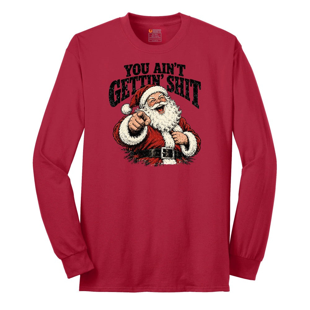 Retro Funny Christmas Santa Claus Sublimation Long Sleeve Tee - Red