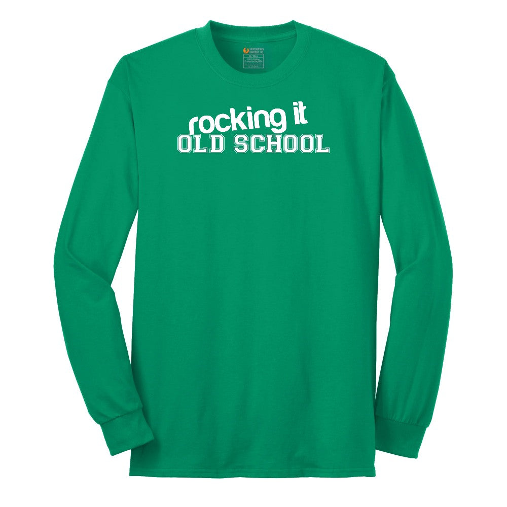Rocking It Old School - Mens & Ladies T-Shirt Long Sleeve Tee - Kelly Green
