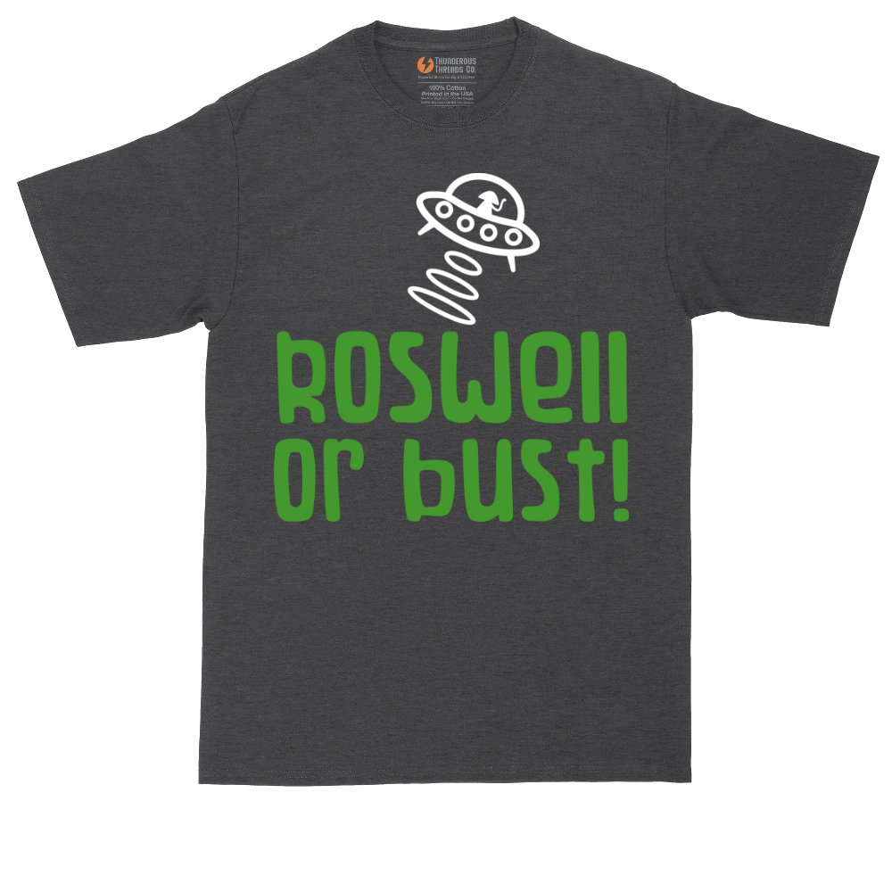 Roswell or Bust tall t-shirt for men in Dark Heather Grey