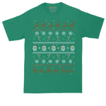 Santa and Reindeer Ugly Christmas Sweater tall t-shirt for men in Kelly Green