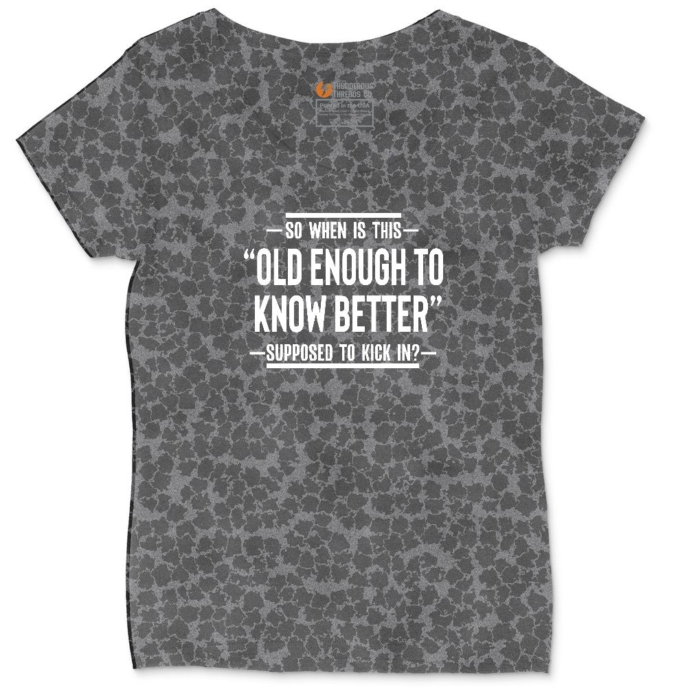 So When is This Old Enough To Know Better Supposed to Kick In Ladies Curvy Tee - Black Leopard