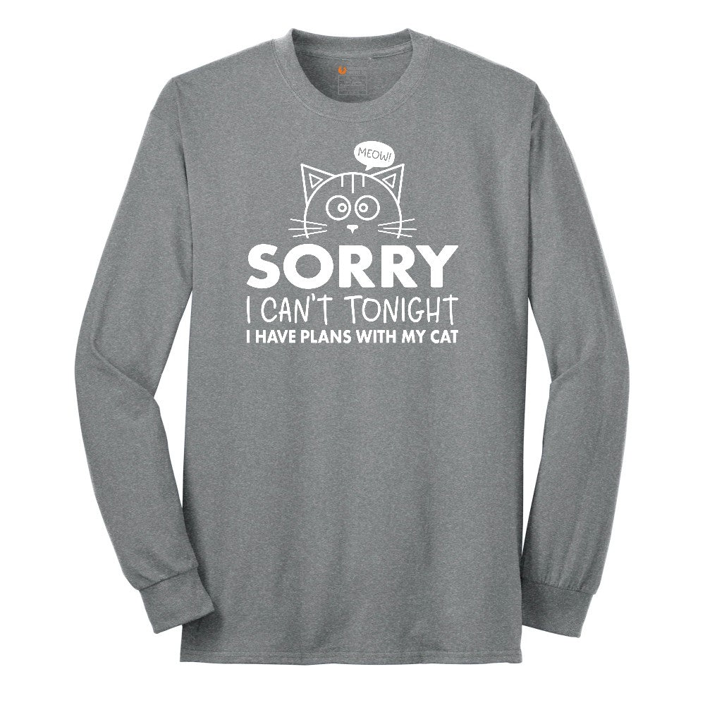 Sorry I Can't I Have Plans with My Cat Long Sleeve Tee - Athletic Grey