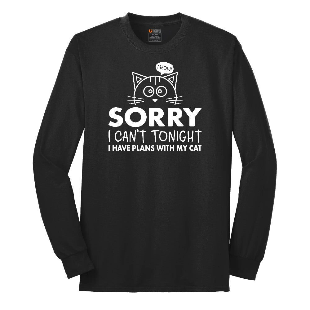 Sorry I Can't I Have Plans with My Cat Long Sleeve Tee - Jet Black