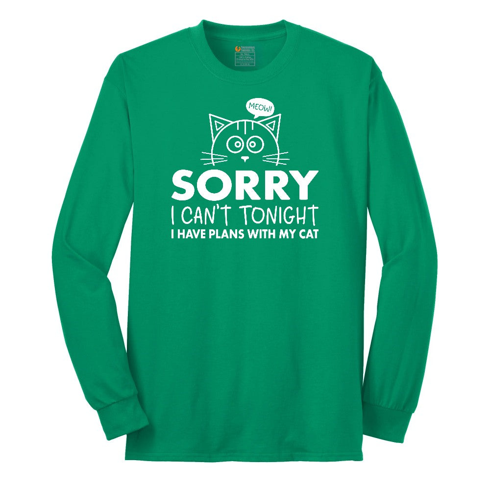 Sorry I Can't I Have Plans with My Cat Long Sleeve Tee - Kelly Green